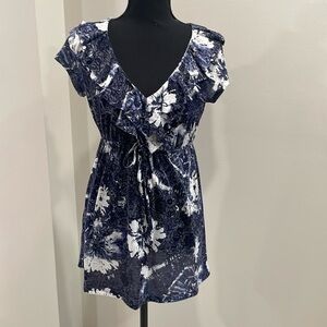 INC International Concepts Blue White Grey Empire Drawstring Tunic Top size S